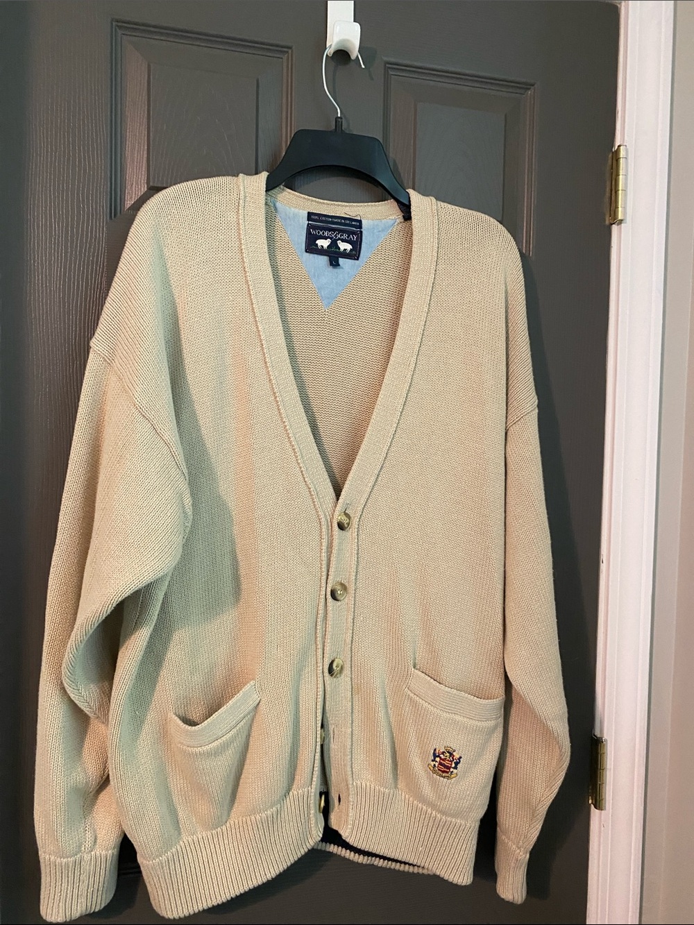 Men's Cream V-Neck Button Cardigan Sweater